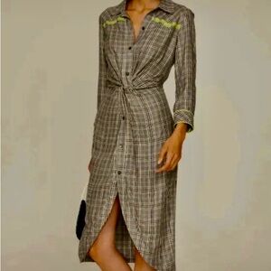 Plaid Button-Down Le Superbe Midi Dress with Neon Accents